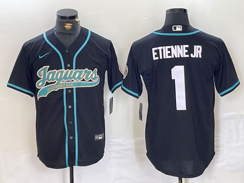 Men Jacksonville Jaguars #1 Etienne JR Black Joint Name 2024 Nike Limited NFL Jersey style 1